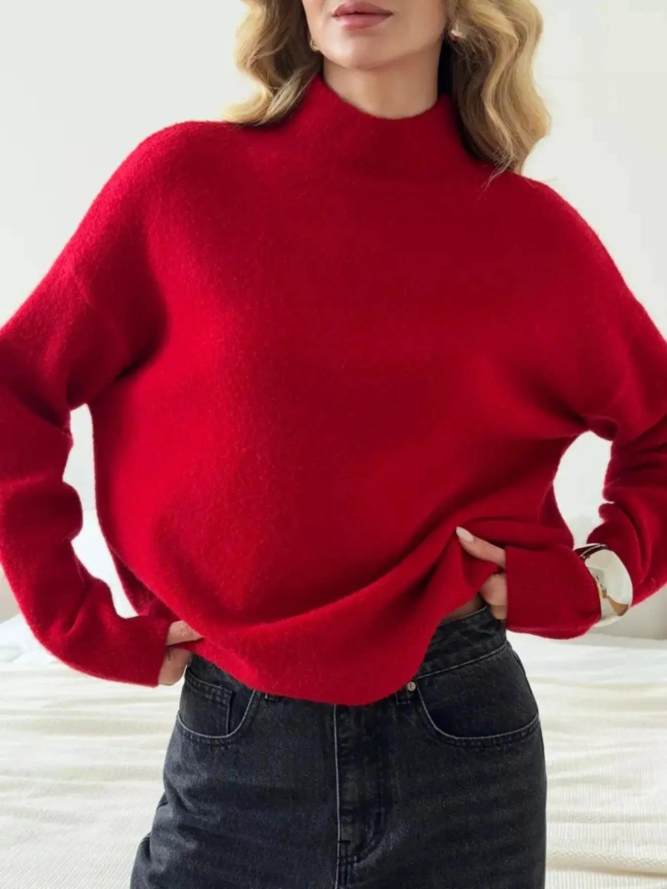 Mock Neck Dropped Shoulder Sweater STYLE SOURCE