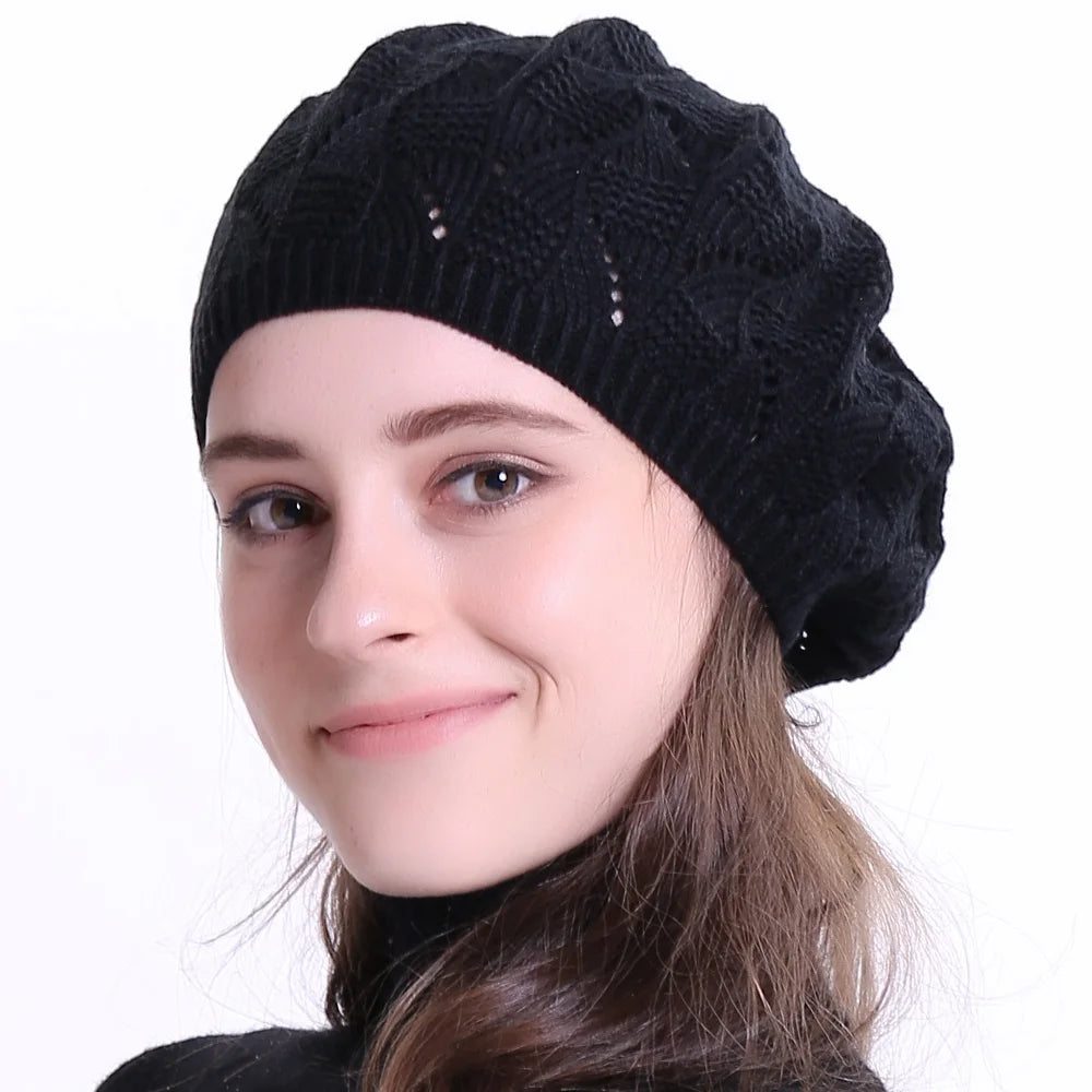 Geebro Women's Plain Color Knit Beret STYLE SOURCE