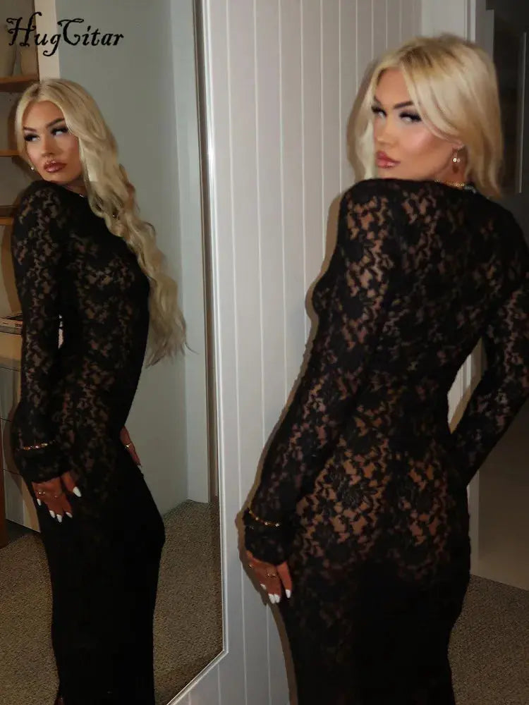 Hugcitar Floral Print Long Sleeve Sexy Bodycon Sheer See STYLE SOURCE