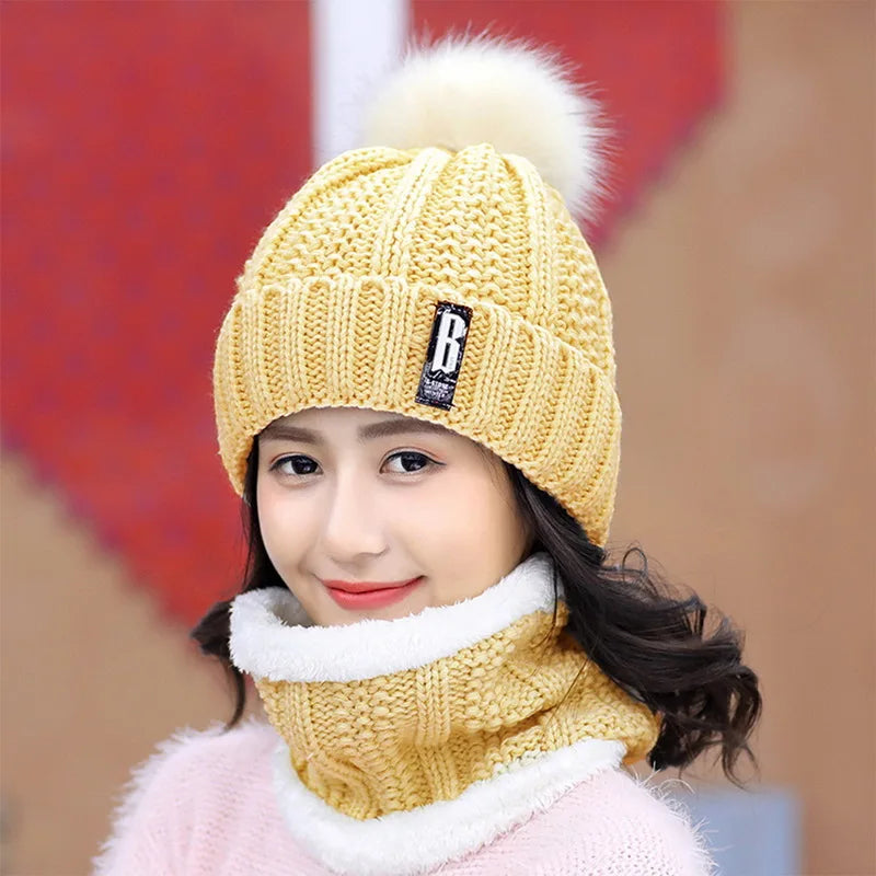 Winter Knitted Scarf Hat Set Thick Warm Skullies Beanies STYLE SOURCE