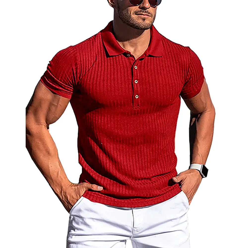 New Summer Polo Men Solid Stripe Fitness STYLE SOURCE