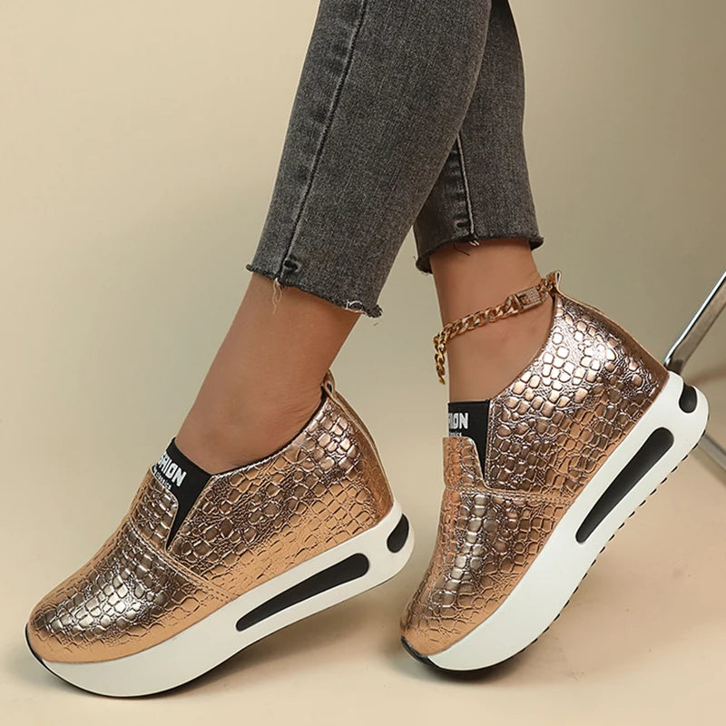 Silver PU Leather Platform Sneakers Women STYLE SOURCE