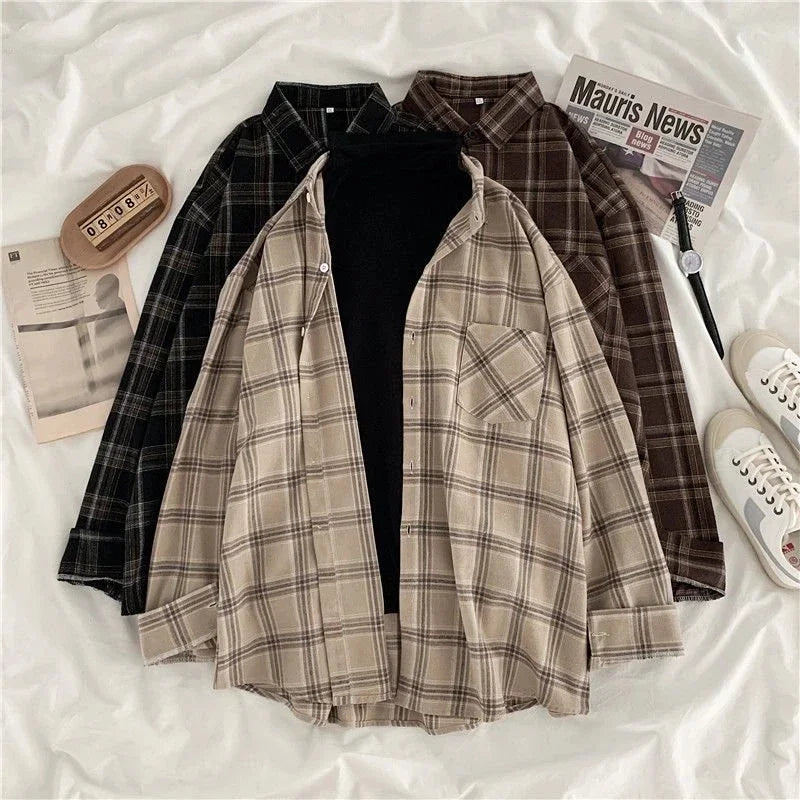 Vintage Plaid Shirts Women Autumn Long Sleeve STYLE SOURCE