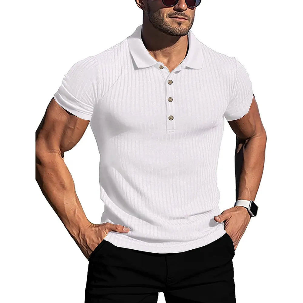 New Summer Polo Men Solid Stripe Fitness STYLE SOURCE