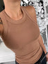 Women Solid Round Neck Ribbed Tank Top STYLE SOURCE