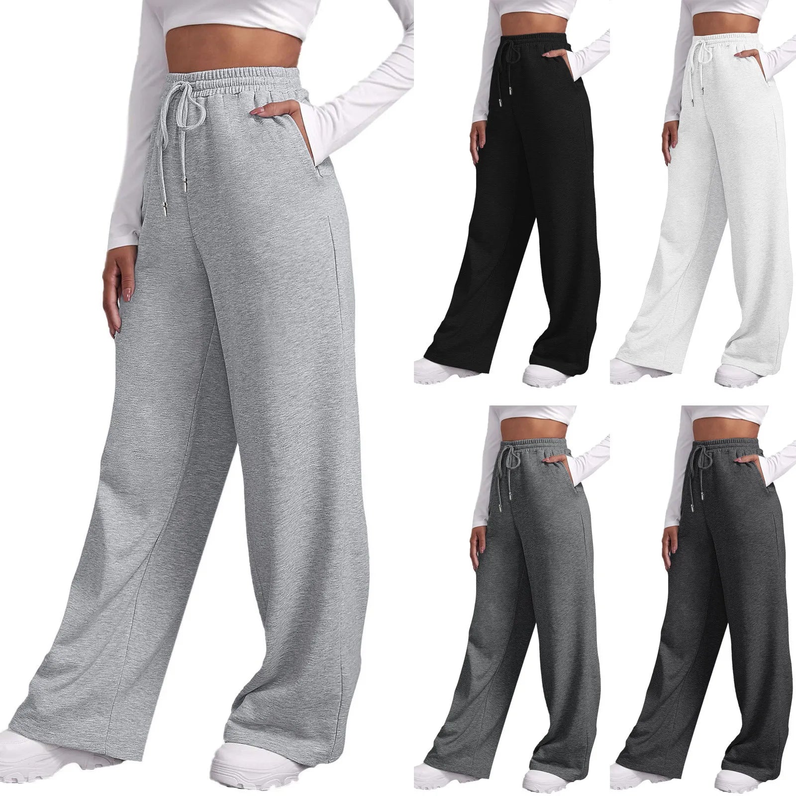 Wide Leg Pants For Women’S Fleece Plain Fitness Joggers STYLE SOURCE