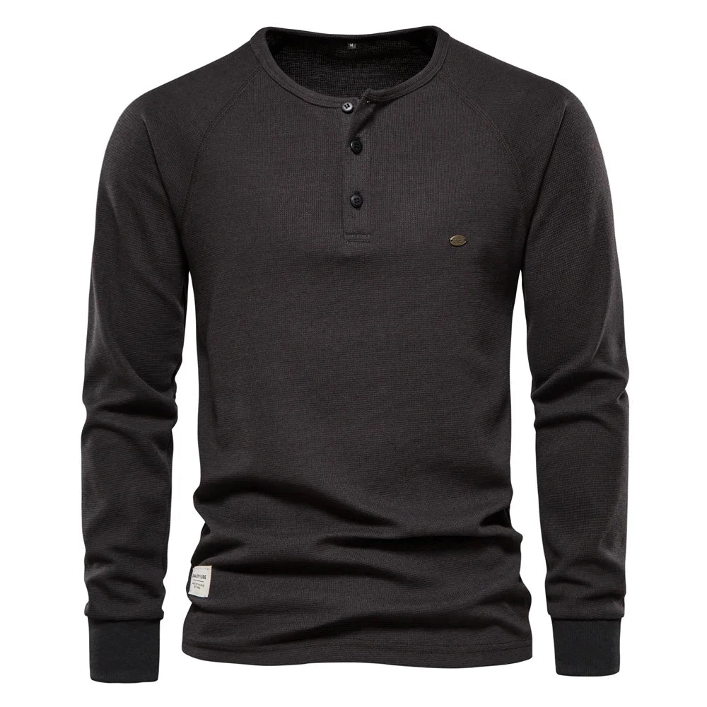 AIOPESON Waffle Henley T-Shirt Men Long Sleeve STYLE SOURCE