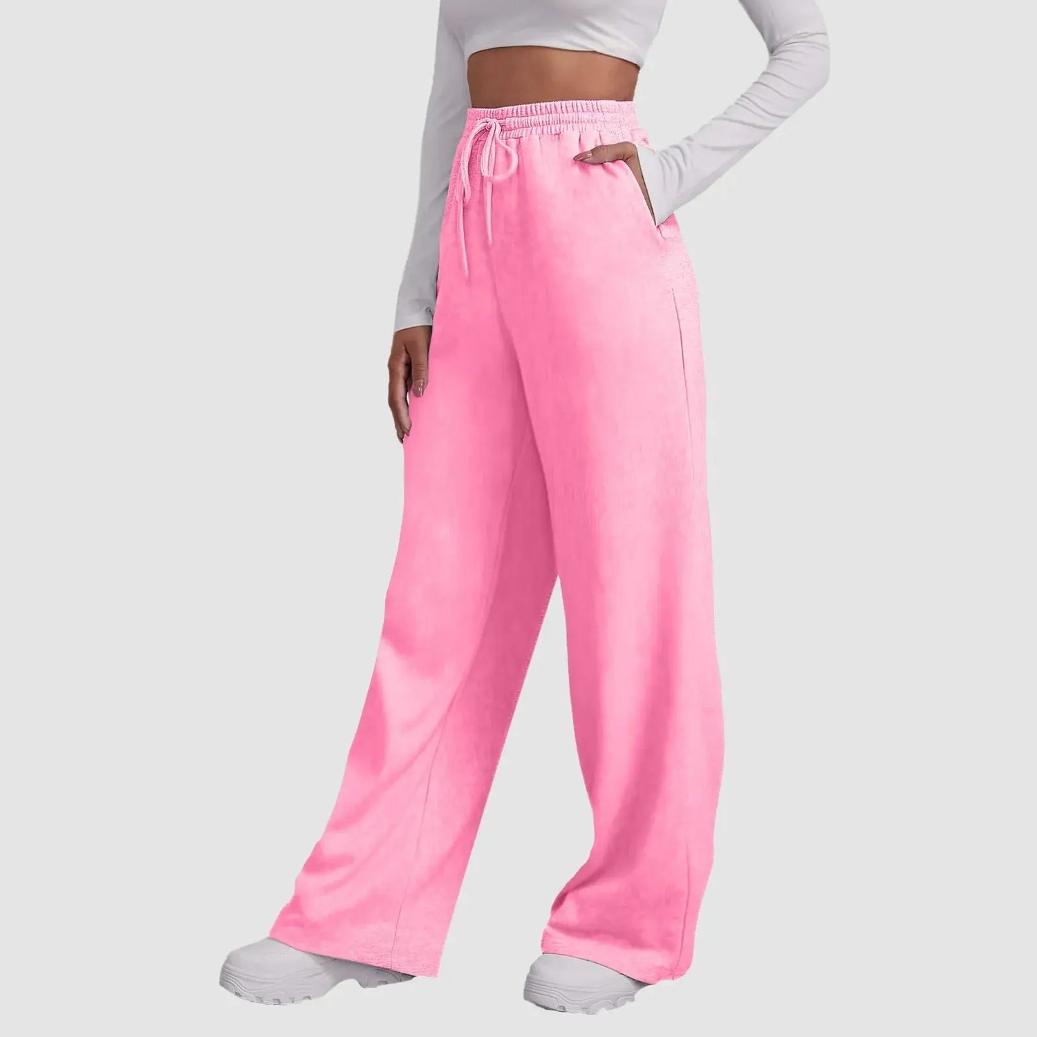 Wide Leg Pants For Women’S Fleece Plain Fitness Joggers STYLE SOURCE
