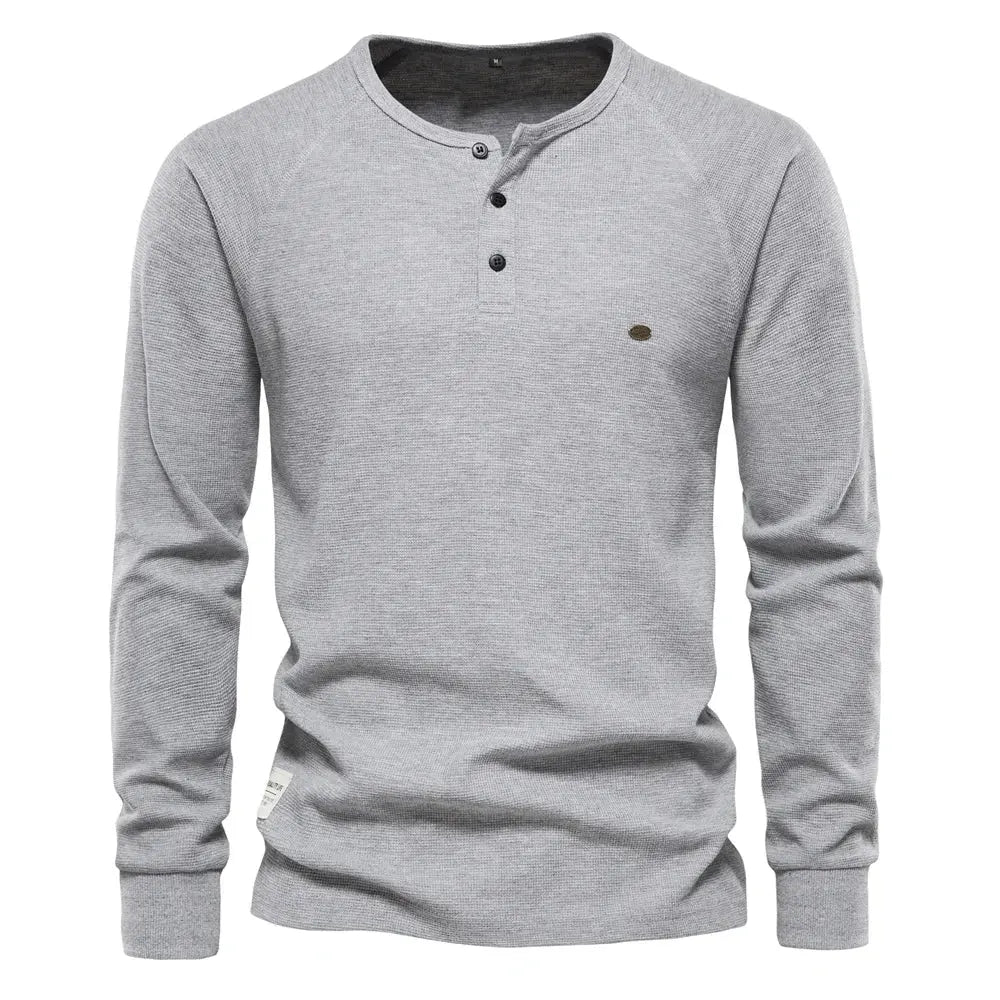 AIOPESON Waffle Henley T-Shirt Men Long Sleeve STYLE SOURCE