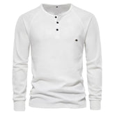 AIOPESON Waffle Henley T-Shirt Men Long Sleeve STYLE SOURCE