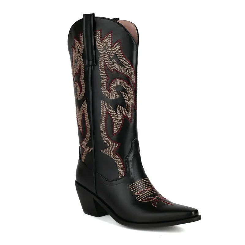 IPPEUM Black Knee High Western Cowboy Boots For Women STYLE SOURCE