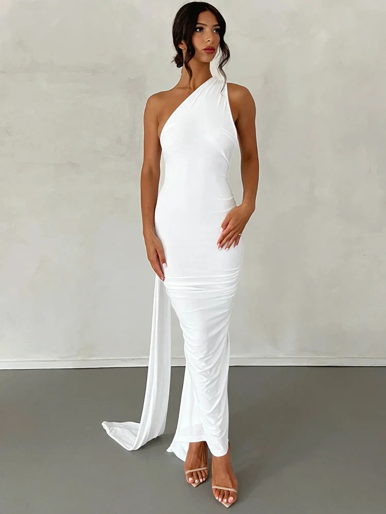 Backless Adjustable Scarf Loop Ruched Sexy Maxi Dress STYLE SOURCE