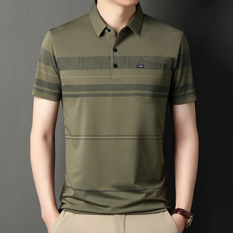 Korean Polo Shirts for Men Casual Short Sleeve Slim Fashion Shirts STYLE SOURCE