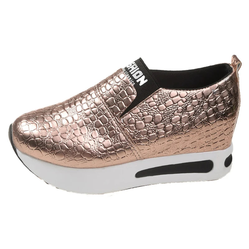 Silver PU Leather Platform Sneakers Women STYLE SOURCE