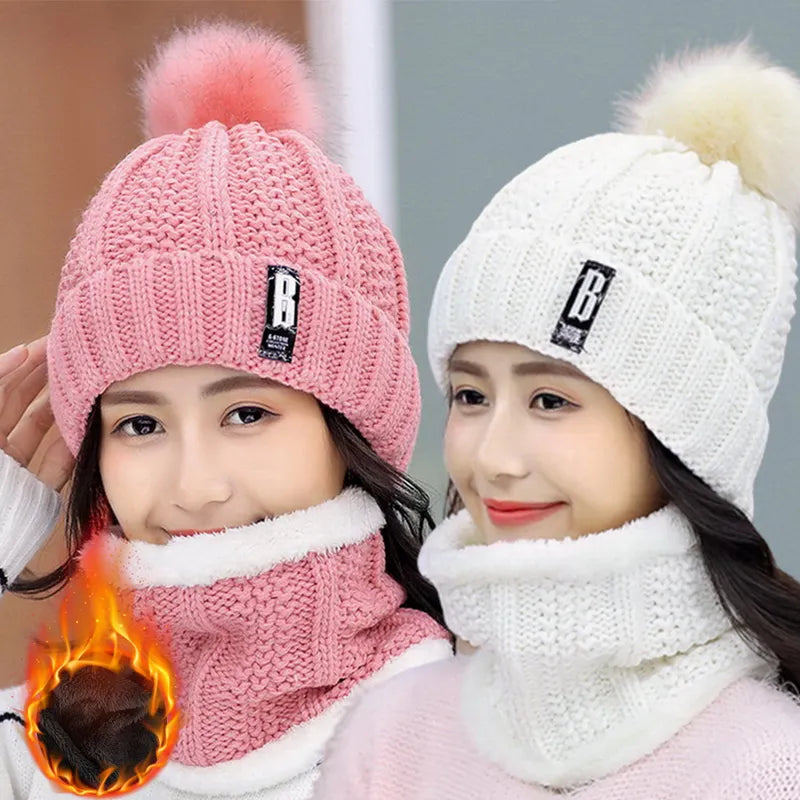 Winter Knitted Scarf Hat Set Thick Warm Skullies Beanies STYLE SOURCE