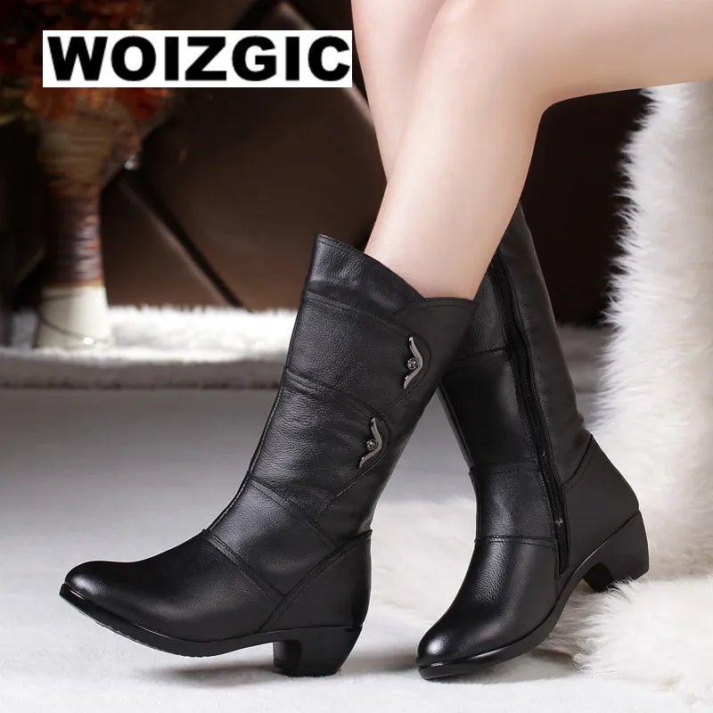 WOIZGIC Women's Mother Female Ladies Genuine Leather Shoes STYLE SOURCE