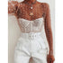 2023 Elegant Women's Diamonds and Pearl See-Through Mesh T-Shirt Spring Crop Top STYLE SOURCE