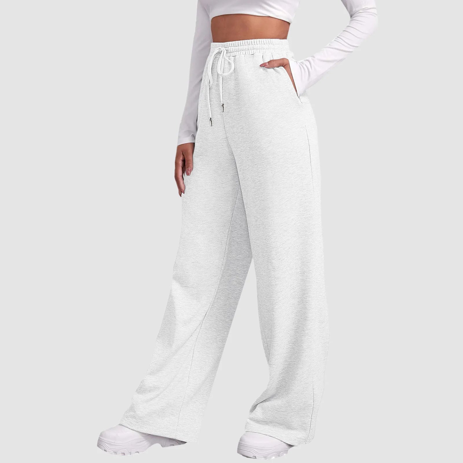 Wide Leg Pants For Women’S Fleece Plain Fitness Joggers STYLE SOURCE