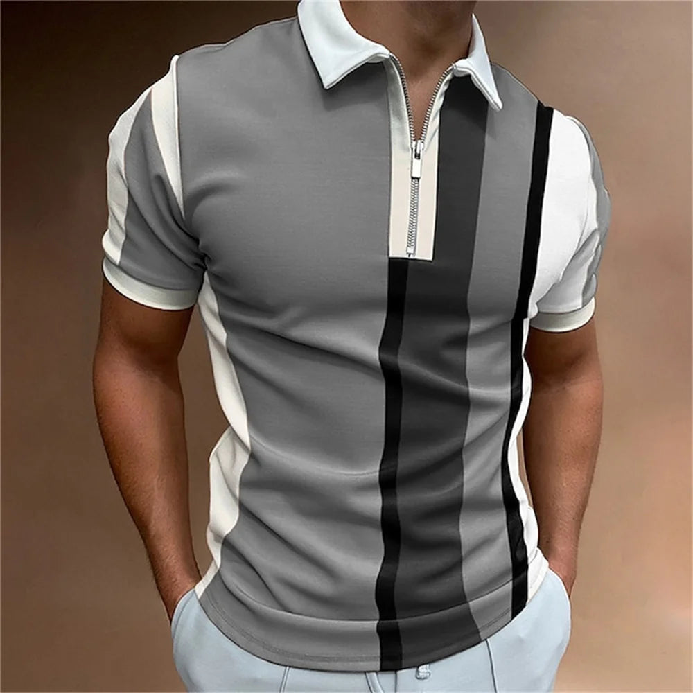 Men Polo Shirt Stripes Short Sleeve T-shirt STYLE SOURCE