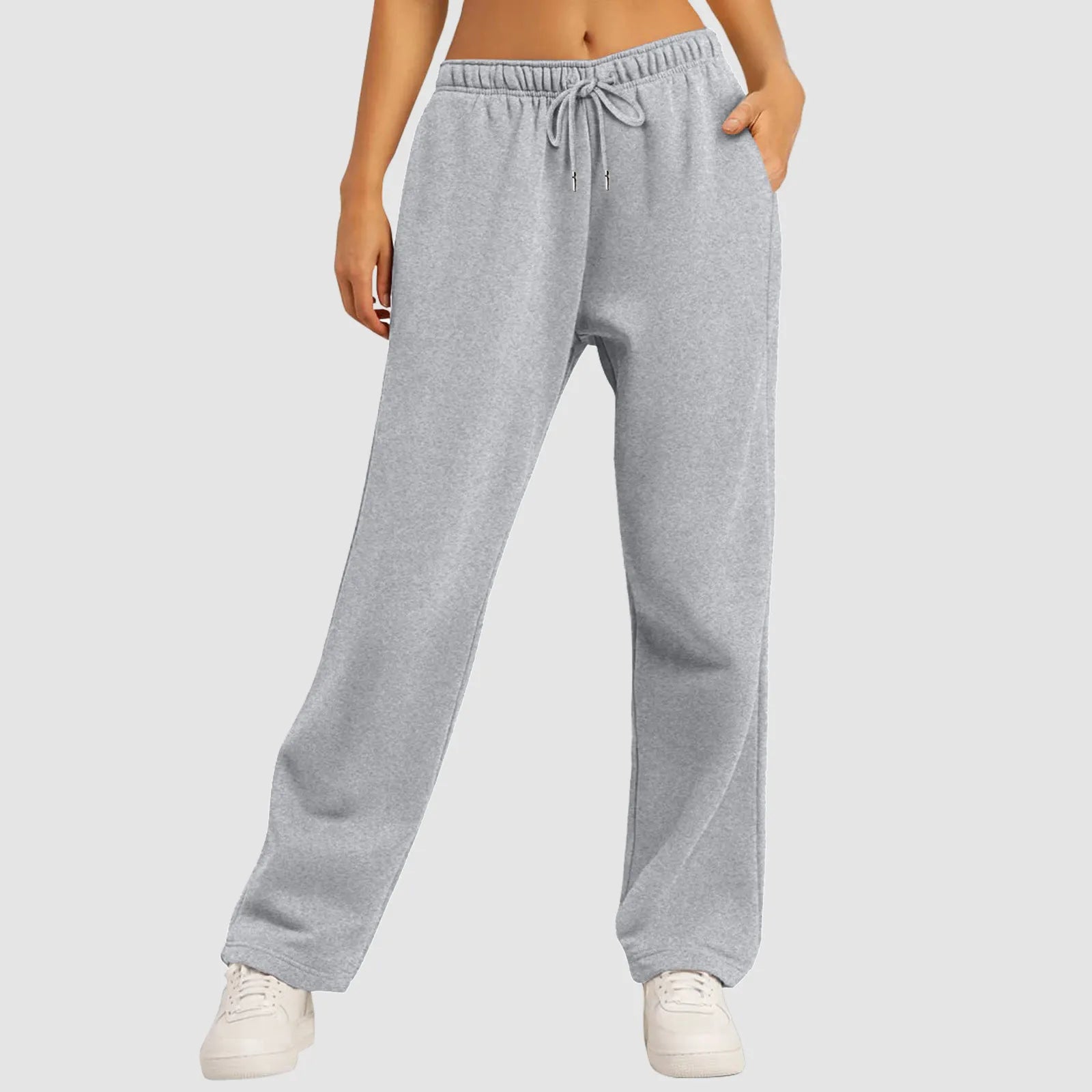 Wide Leg Pants For Women’S Fleece Plain Fitness Joggers STYLE SOURCE