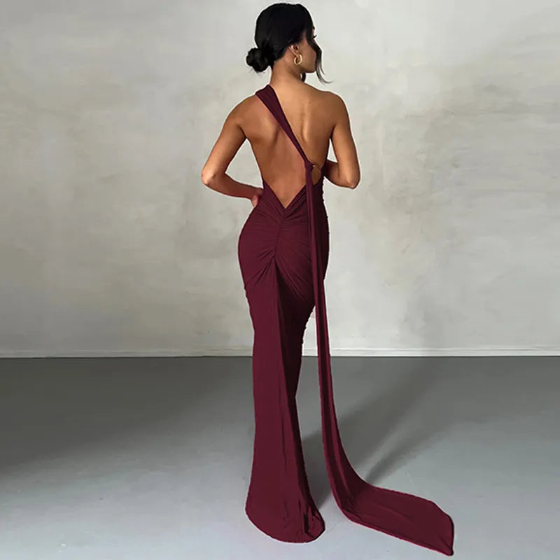 Backless Adjustable Scarf Loop Ruched Sexy Maxi Dress STYLE SOURCE