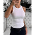 Women Solid Round Neck Ribbed Tank Top STYLE SOURCE