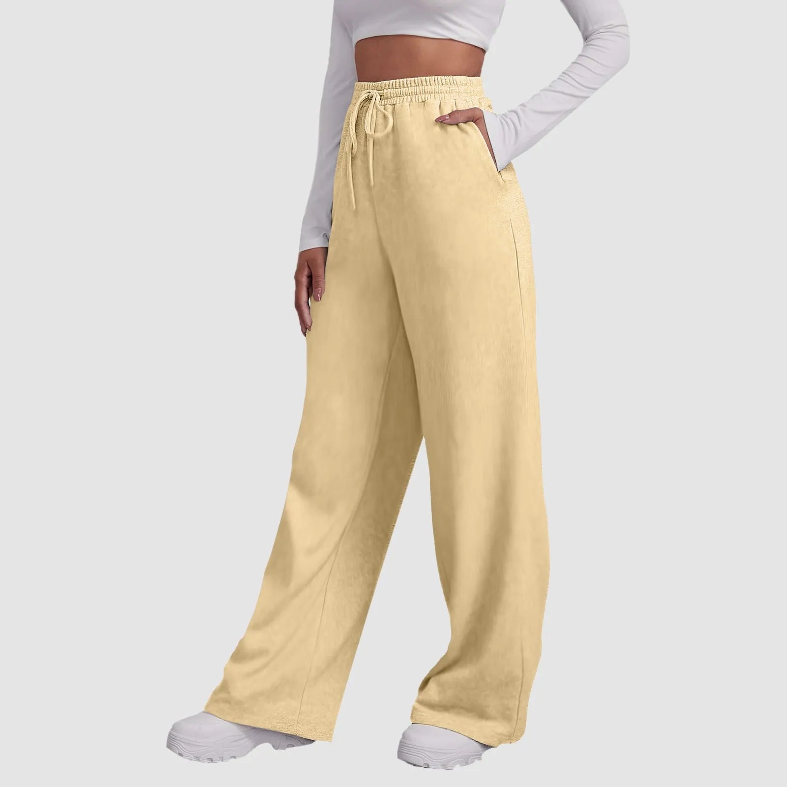 Wide Leg Pants For Women’S Fleece Plain Fitness Joggers STYLE SOURCE