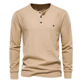 AIOPESON Waffle Henley T-Shirt Men Long Sleeve STYLE SOURCE