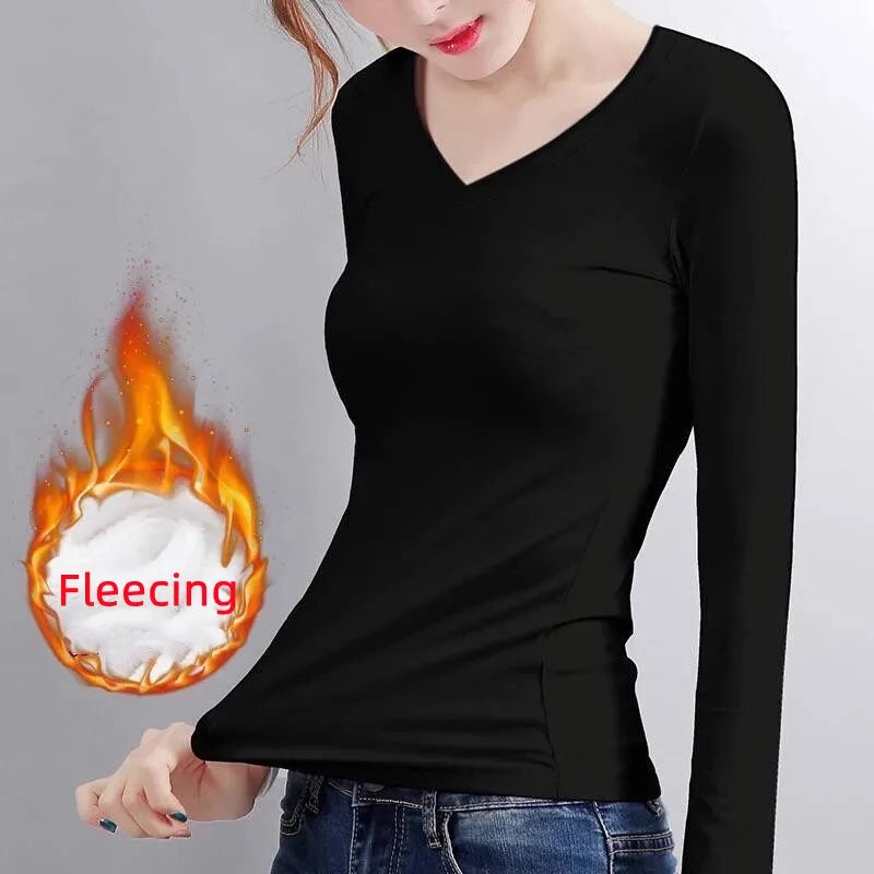 O Neck Long Sleeve Shirt Women Winter Bottoming Cropped Tops STYLE SOURCE