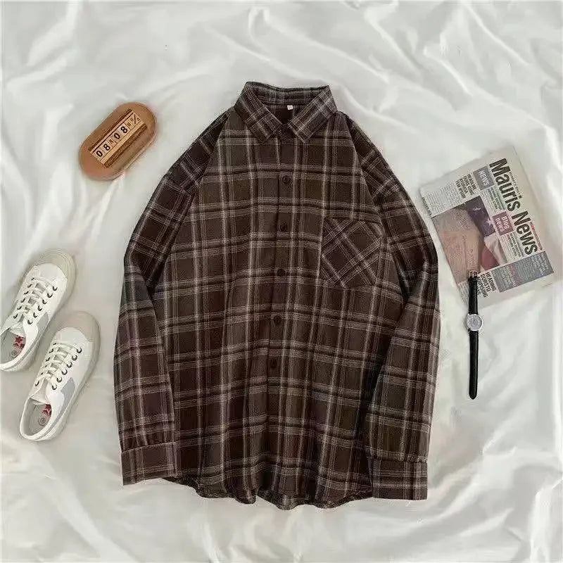 Vintage Plaid Shirts Women Autumn Long Sleeve STYLE SOURCE