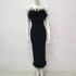Summer Sexy Strapless Backless Black Feather Midi Bodycon Bandage Dress STYLE SOURCE