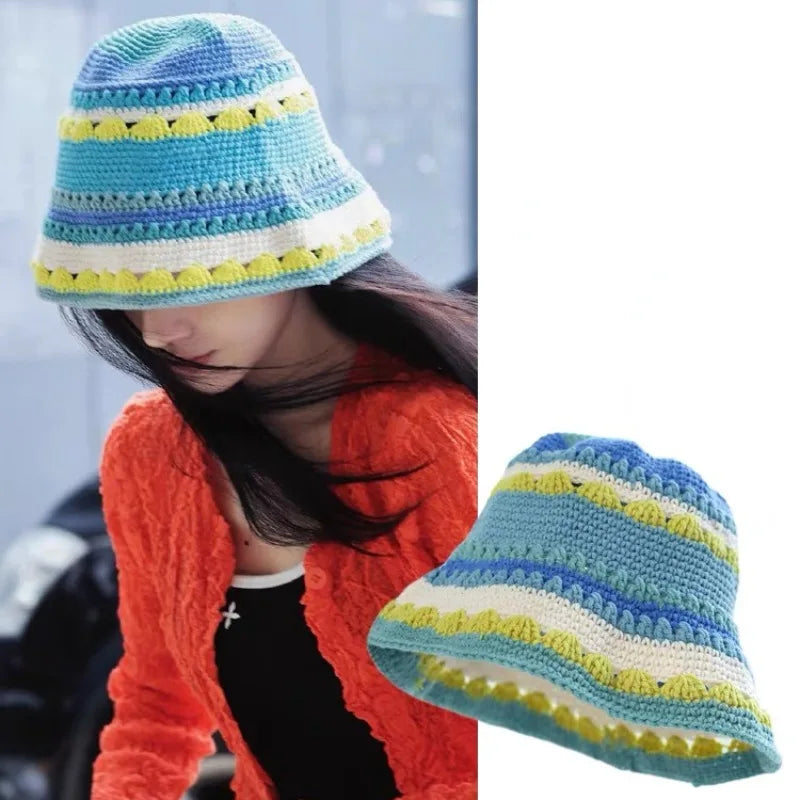 2023 Autumn New Crochet Hat Korean Handmade Bucket Hat STYLE SOURCE