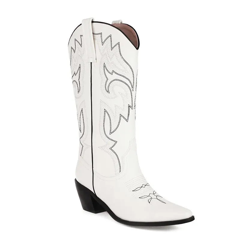 IPPEUM Black Knee High Western Cowboy Boots For Women STYLE SOURCE