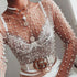 2023 Elegant Women's Diamonds and Pearl See-Through Mesh T-Shirt Spring Crop Top STYLE SOURCE