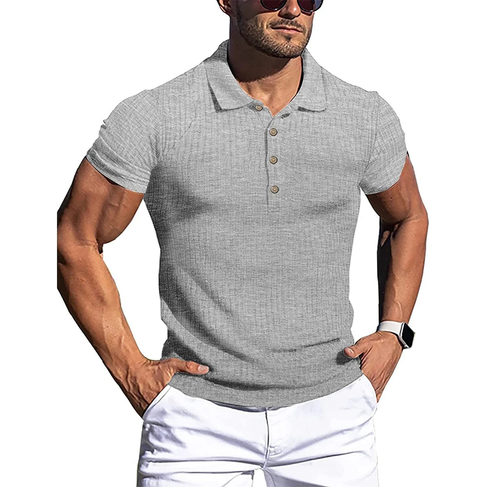 New Summer Polo Men Solid Stripe Fitness STYLE SOURCE