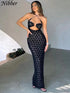 Nibber Solid Color Hanging Neck Maxi Dress Sexy Hollow Women Perspective STYLE SOURCE