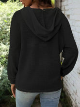 Full Size Button Detail Waffle Knit Hoodie Plus Size STYLE SOURCE