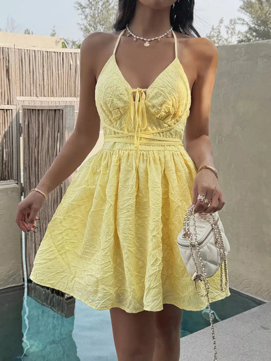 Textured Halter Neck Mini Dress STYLE SOURCE