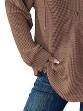 Full Size Button Detail Waffle Knit Hoodie Plus Size STYLE SOURCE