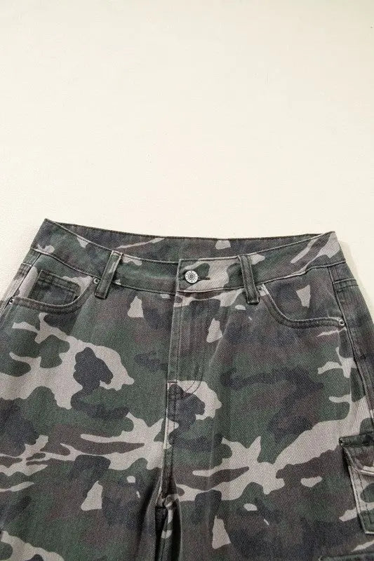 Camo Denim Cargo Wide Leg Pants STYLE SOURCE