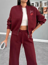 Zip Up Dropped Shoulder Outerwear and Pants Set STYLE SOURCE