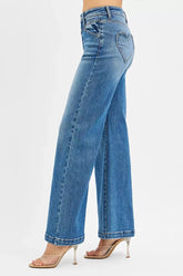 RISEN High Rise Wide Leg Jenas with Front Yoke and Heart Back Pocket STYLE SOURCE