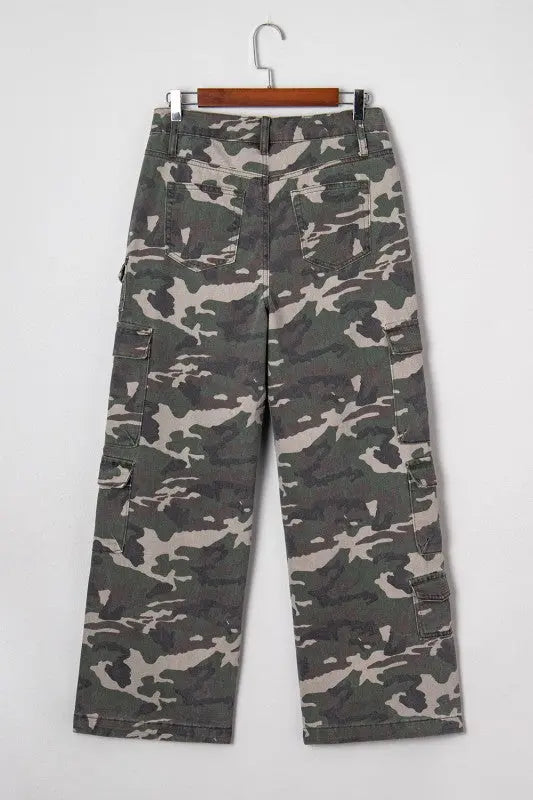Camo Denim Cargo Wide Leg Pants STYLE SOURCE
