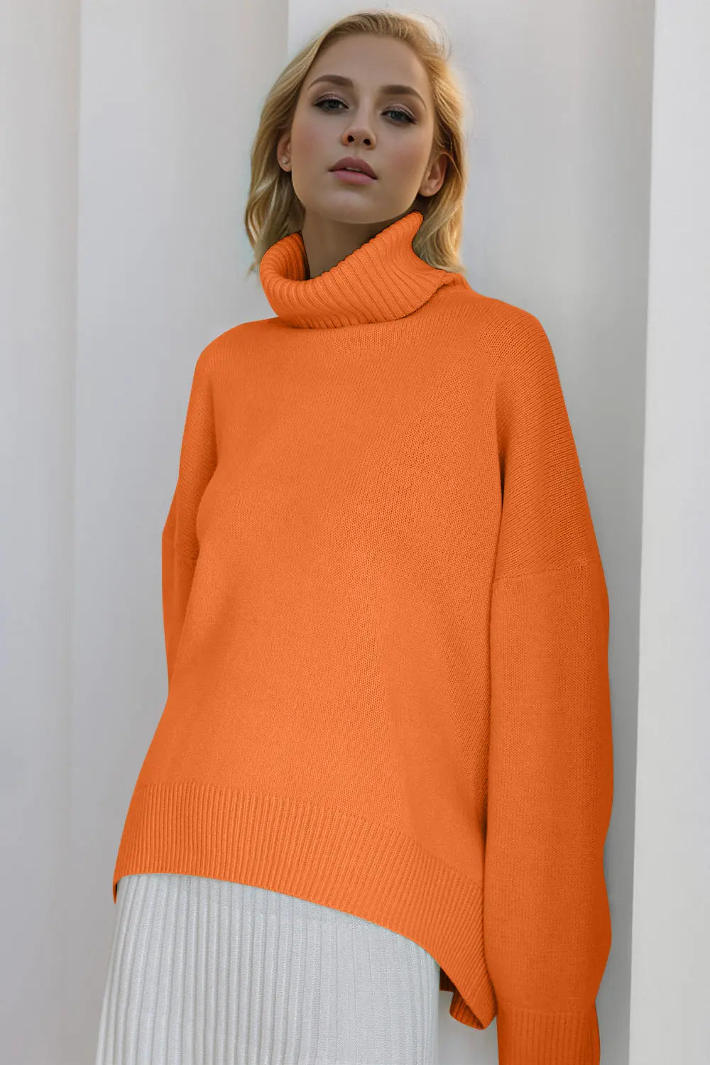 Basic Bae Turtleneck Dropped Shoulder Long Sleeve Sweater STYLE SOURCE