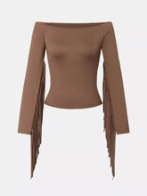 Off-Shoulder Fringe Sleeve T-Shirt STYLE SOURCE