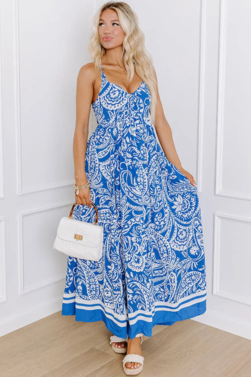 Rose Floral V Neck Crisscross Backless Maxi Dress STYLE SOURCE