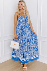 Rose Floral V Neck Crisscross Backless Maxi Dress STYLE SOURCE