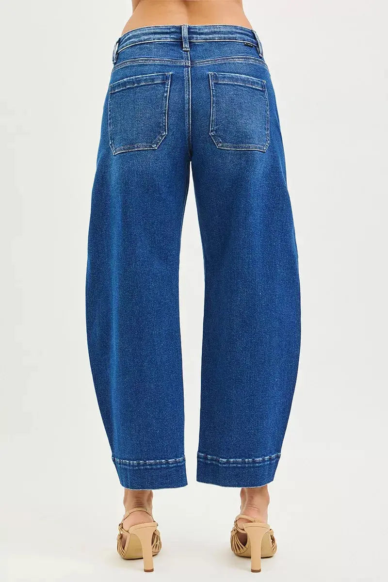 RISEN Mid Rise Crop Barrel Jeans STYLE SOURCE
