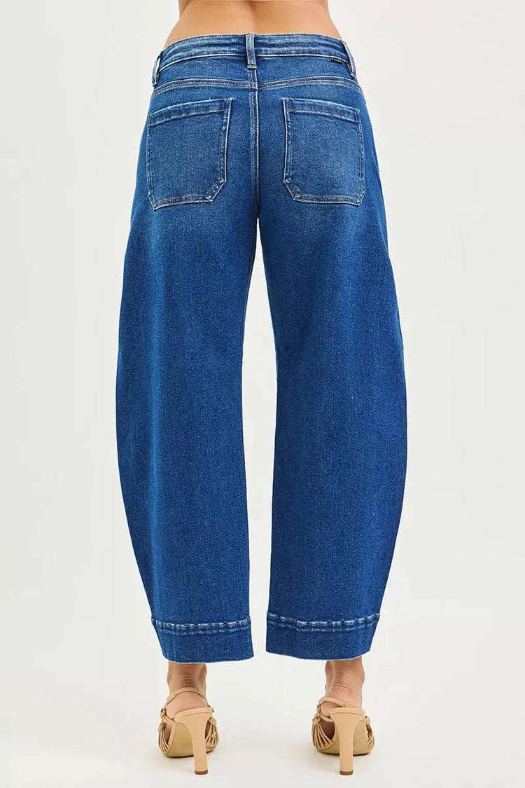 RISEN Mid Rise Crop Barrel Jeans STYLE SOURCE