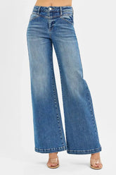 RISEN High Rise Wide Leg Jenas with Front Yoke and Heart Back Pocket STYLE SOURCE